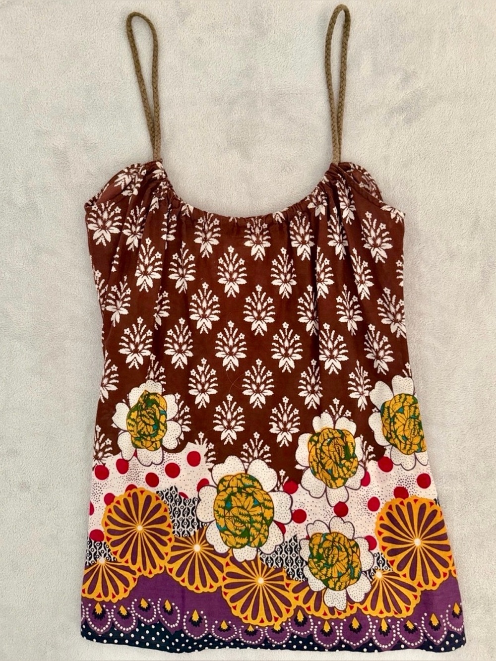 Belle Du Jour Brown Floral Print Camisole with Yellow & Purple Accents